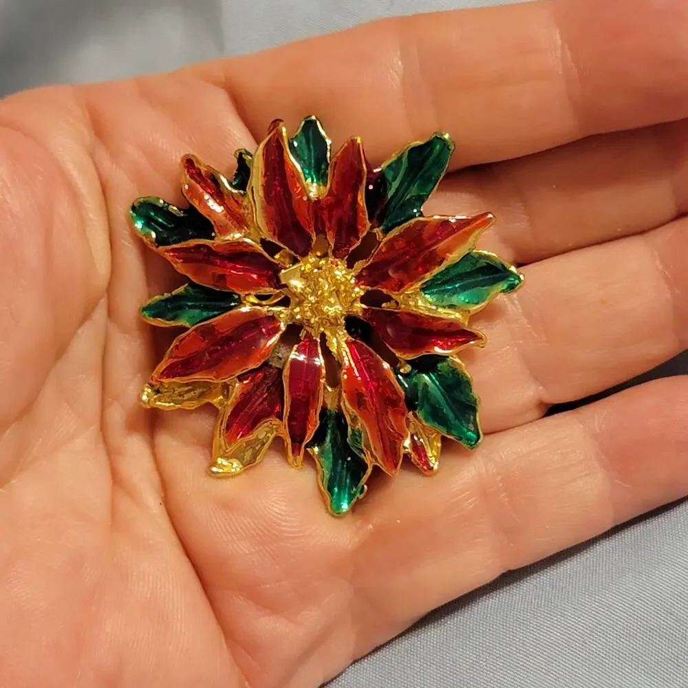 Vintage Poinsettia‎ Brooch Pin 2